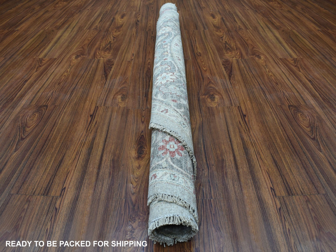 5'8" x 5'9" New Hand Knotted Grey Wool Round Oriental Rug - MOA10267189