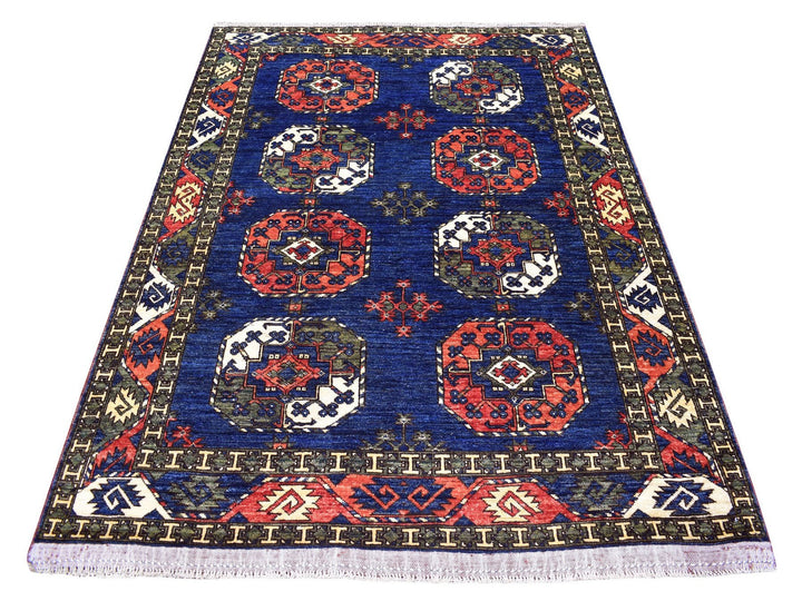 5'0" x 6'10" New Hand Knotted Blue Wool Rectangle Oriental Rug - MOA10267214
