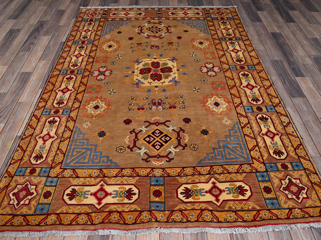 4'11" x 6'10" New Hand Knotted Brown Wool Rectangle Oriental Rug - MOA102672