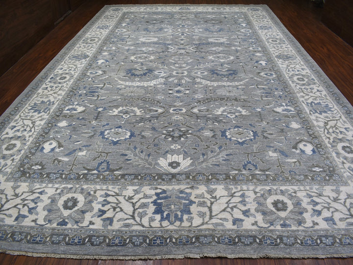 12'0" x 17'8" New Hand Knotted Grey Wool Rectangle Oriental Rug - MOA10267383