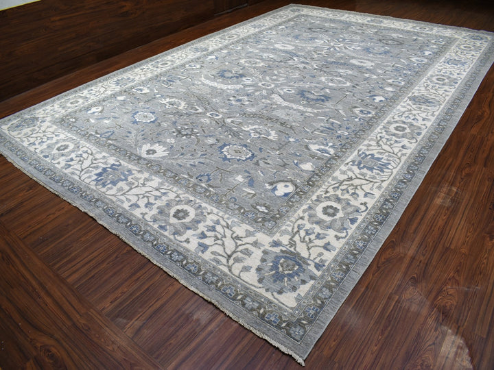12'0" x 17'8" New Hand Knotted Grey Wool Rectangle Oriental Rug - MOA10267383