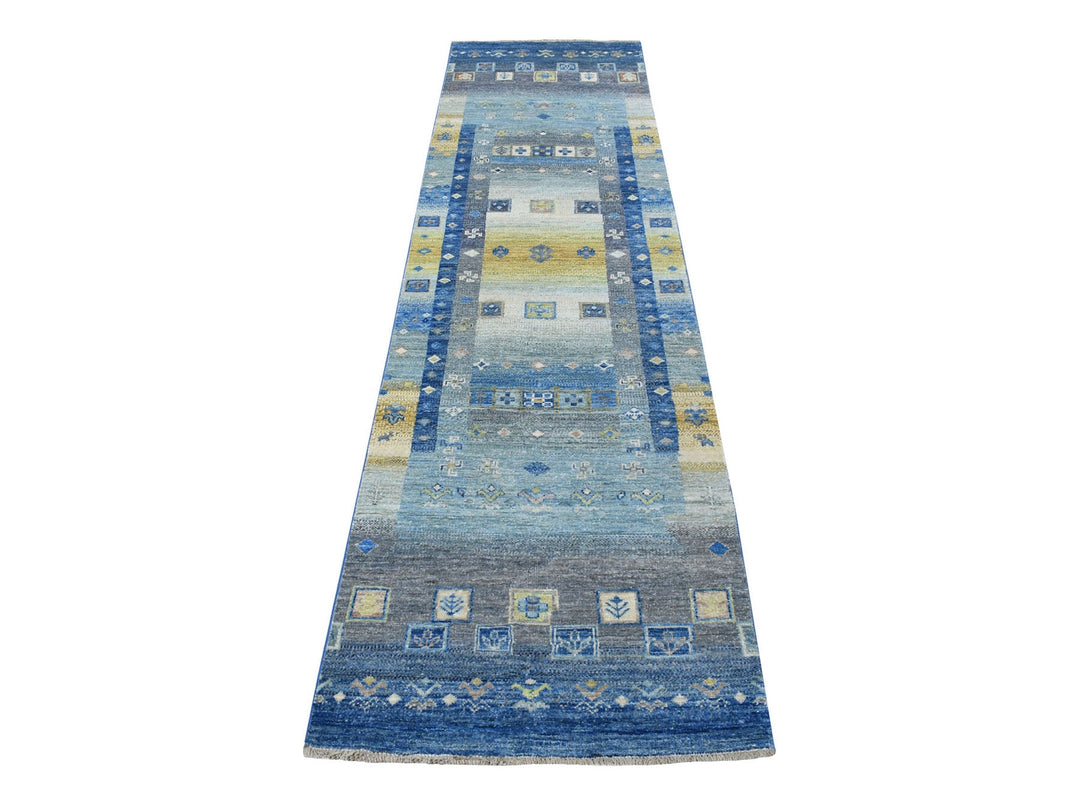 2'5" x 9'7" New Hand Knotted Blue Wool Runner Oriental Rug - MOA10267399