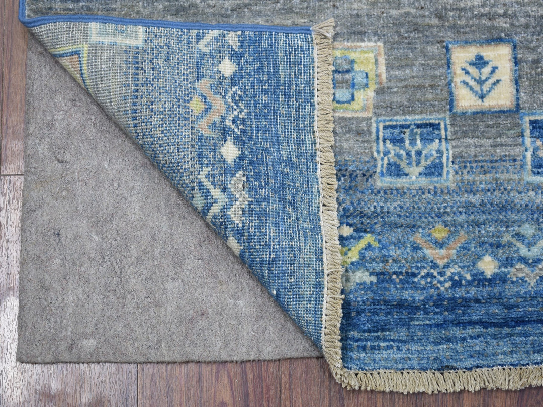 2'5" x 9'7" New Hand Knotted Blue Wool Runner Oriental Rug - MOA10267399
