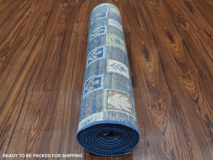 2'5" x 9'7" New Hand Knotted Blue Wool Runner Oriental Rug - MOA10267399
