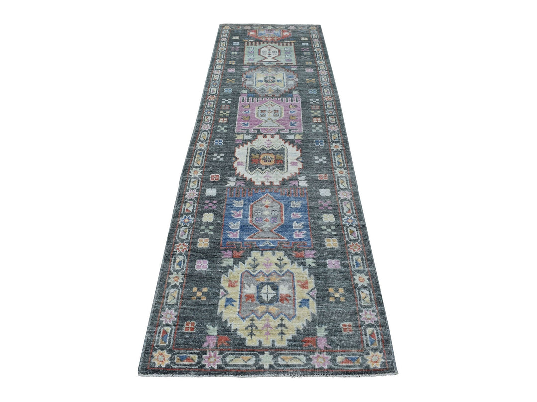 2'10" x 9'10" New Hand Knotted Grey Wool Runner Oriental Rug - MOA10267427