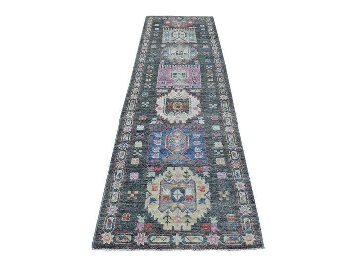 2'10" x 9'10" New Hand Knotted Grey Wool Runner Oriental Rug - MOA10267427