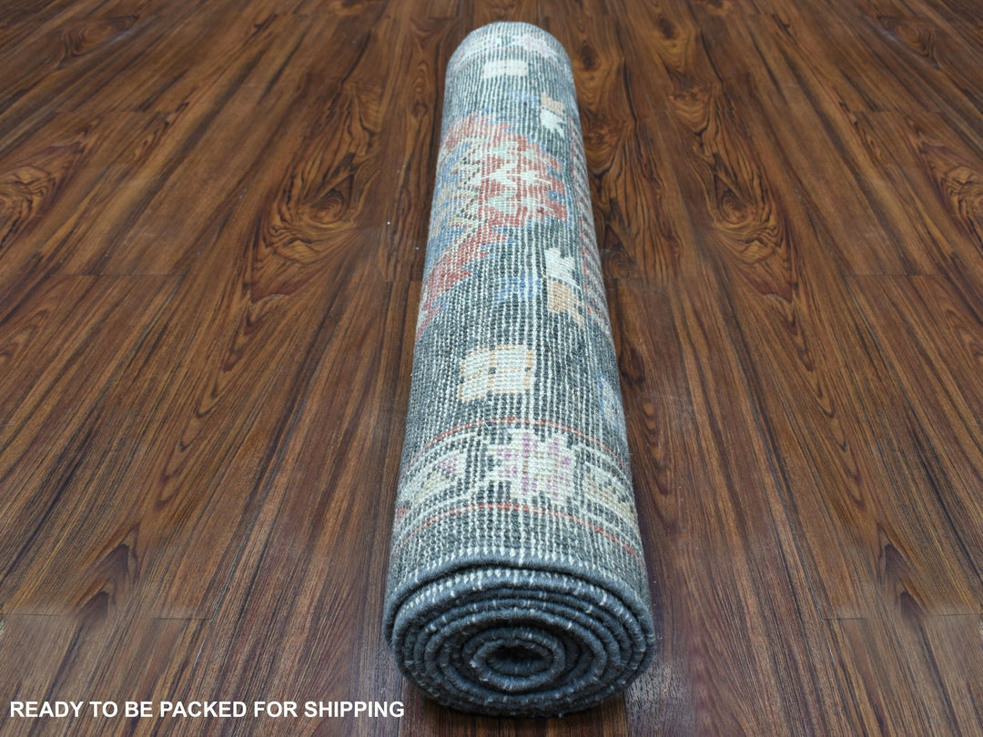 2'10" x 9'10" New Hand Knotted Grey Wool Runner Oriental Rug - MOA10267427