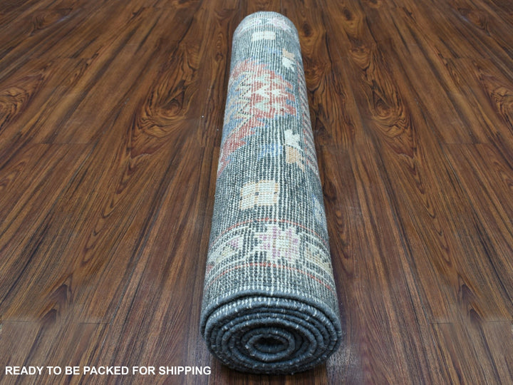 2'10" x 9'10" New Hand Knotted Grey Wool Runner Oriental Rug - MOA10267427