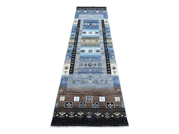 2'4" x 9'9" New Hand Knotted Grey Wool Runner Oriental Rug - MOA10267533