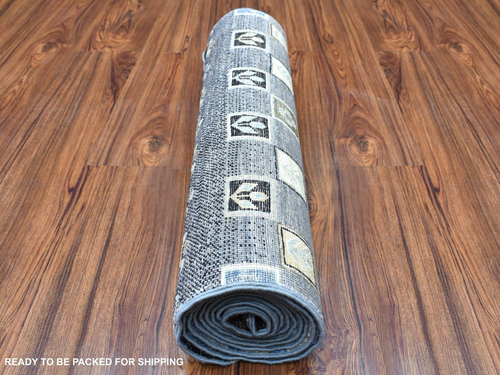 2'4" x 9'9" New Hand Knotted Grey Wool Runner Oriental Rug - MOA10267533