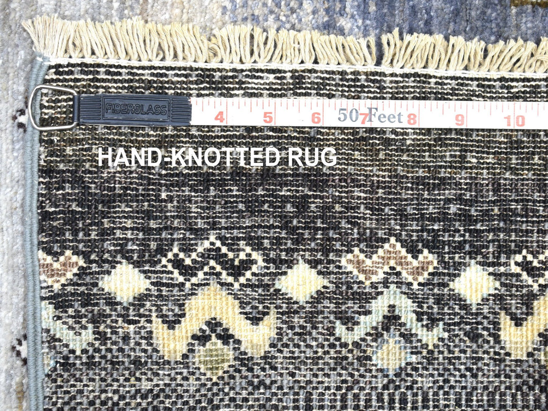 2'4" x 9'9" New Hand Knotted Grey Wool Runner Oriental Rug - MOA10267533
