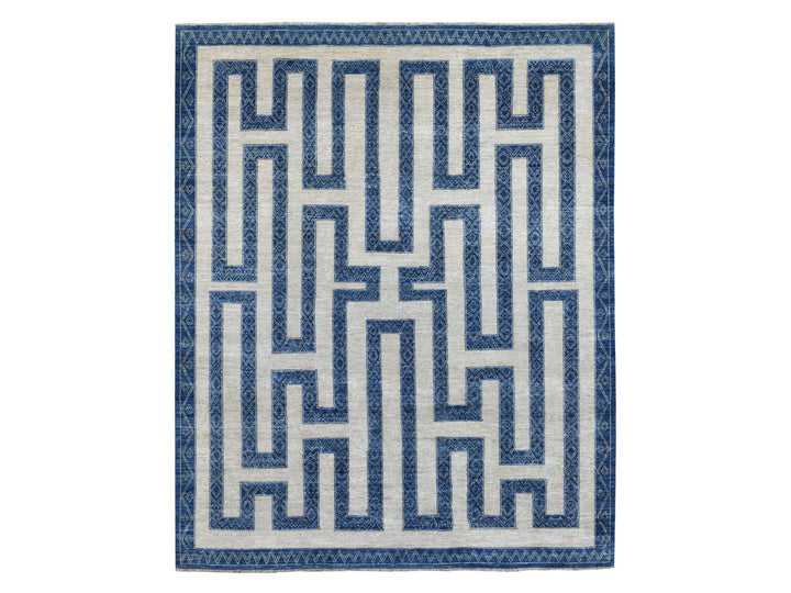 7'10" x 9'9" New Hand Knotted Blue Wool Rectangle Oriental Rug - MOA10267563