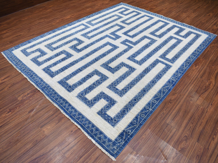 7'10" x 9'9" New Hand Knotted Blue Wool Rectangle Oriental Rug - MOA10267563
