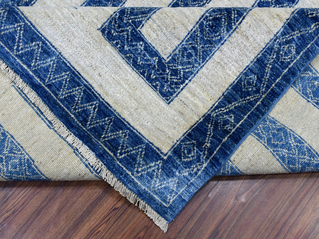 7'10" x 9'9" New Hand Knotted Blue Wool Rectangle Oriental Rug - MOA10267563