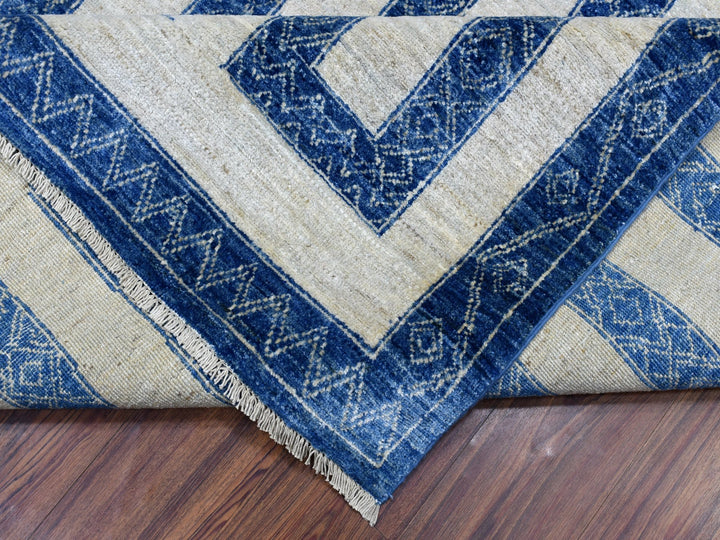 7'10" x 9'9" New Hand Knotted Blue Wool Rectangle Oriental Rug - MOA10267563