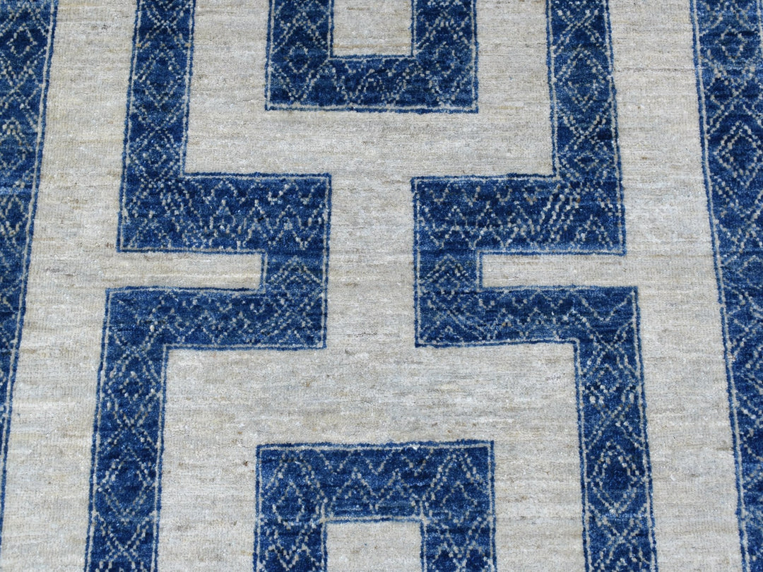 7'10" x 9'9" New Hand Knotted Blue Wool Rectangle Oriental Rug - MOA10267563