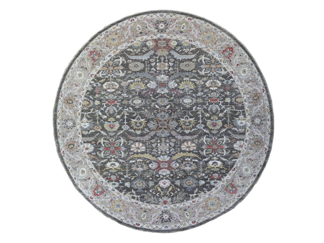 11'7" x 11'7" New Hand Knotted Grey Wool Round Oriental Rug - MOA10267565