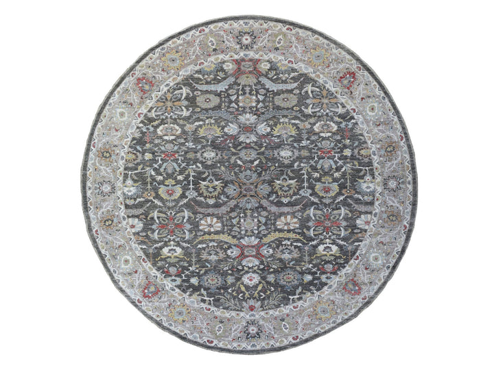 11'7" x 11'7" New Hand Knotted Grey Wool Round Oriental Rug - MOA10267565
