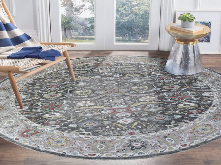 11'7" x 11'7" New Hand Knotted Grey Wool Round Oriental Rug - MOA10267565