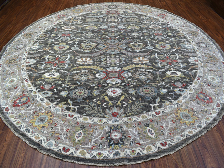 11'7" x 11'7" New Hand Knotted Grey Wool Round Oriental Rug - MOA10267565