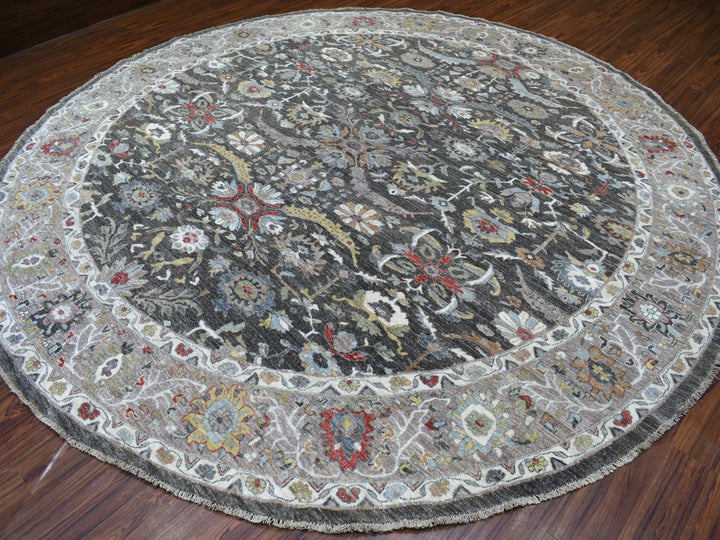 11'7" x 11'7" New Hand Knotted Grey Wool Round Oriental Rug - MOA10267565