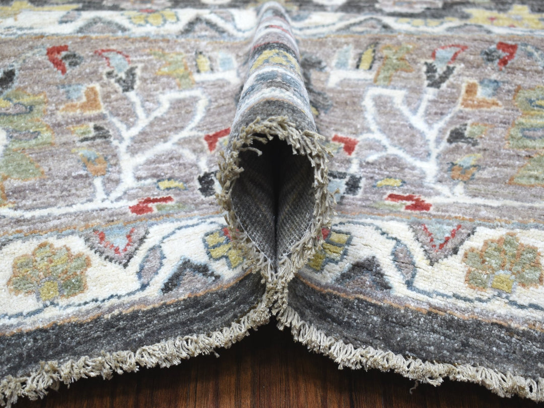 11'7" x 11'7" New Hand Knotted Grey Wool Round Oriental Rug - MOA10267565
