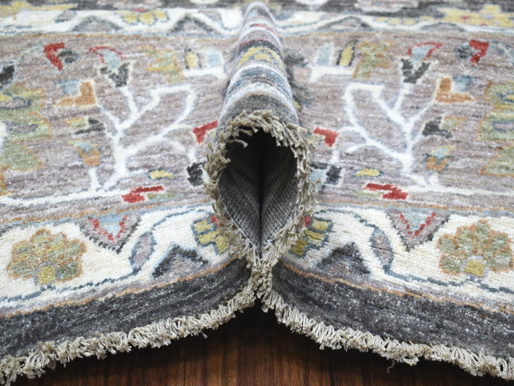 11'7" x 11'7" New Hand Knotted Grey Wool Round Oriental Rug - MOA10267565