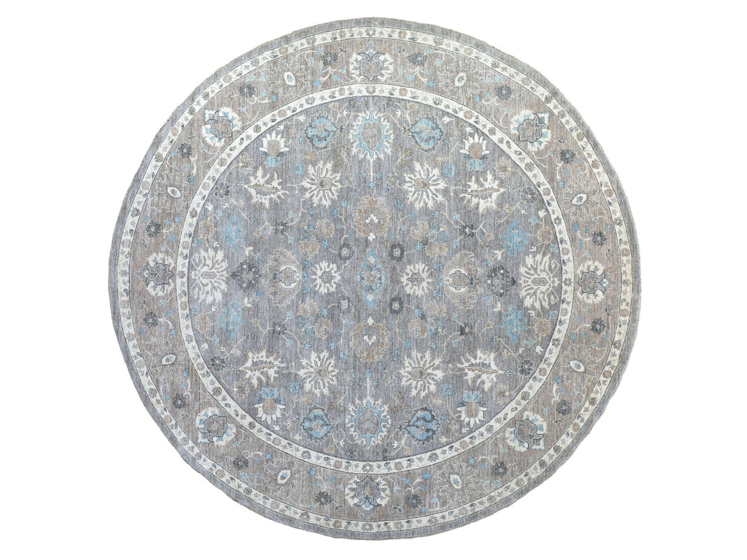 12'0" x 12'0" New Hand Knotted Grey Wool Round Oriental Rug - MOA10267566