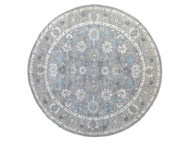 12'0" x 12'0" New Hand Knotted Grey Wool Round Oriental Rug - MOA10267566
