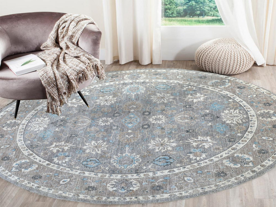 12'0" x 12'0" New Hand Knotted Grey Wool Round Oriental Rug - MOA10267566