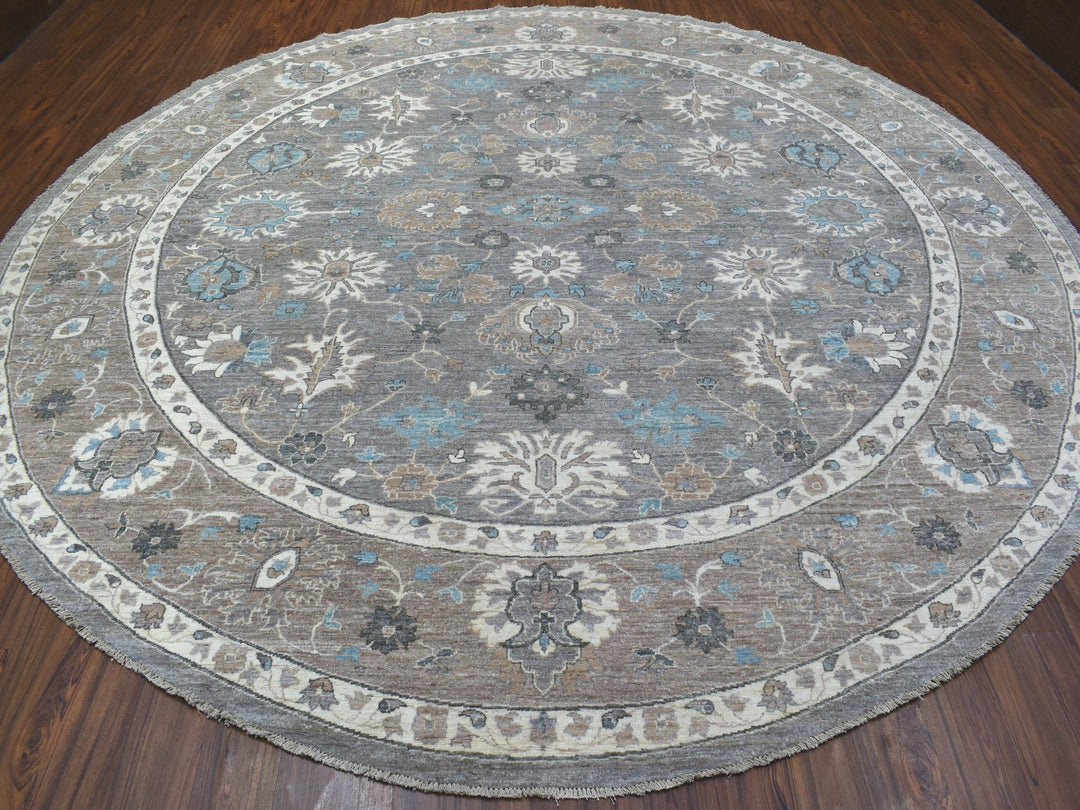 12'0" x 12'0" New Hand Knotted Grey Wool Round Oriental Rug - MOA10267566