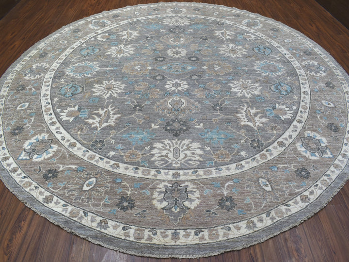 12'0" x 12'0" New Hand Knotted Grey Wool Round Oriental Rug - MOA10267566