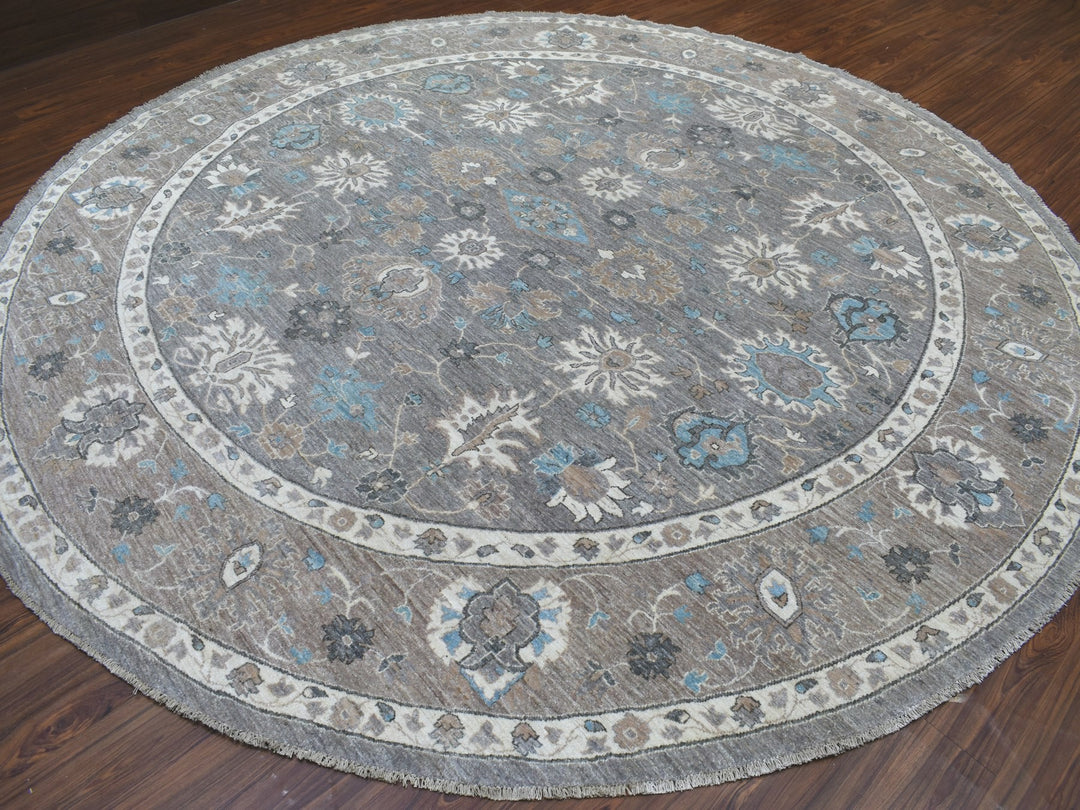12'0" x 12'0" New Hand Knotted Grey Wool Round Oriental Rug - MOA10267566