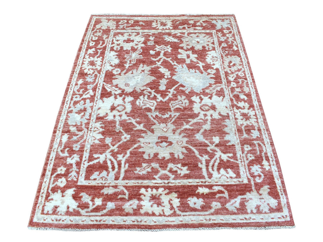 4'1" x 6'0" New Hand Knotted Red Wool Rectangle Oriental Rug - MOA10267581