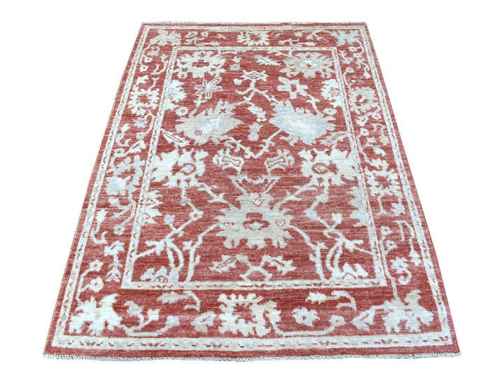 4'1" x 6'0" New Hand Knotted Red Wool Rectangle Oriental Rug - MOA10267581