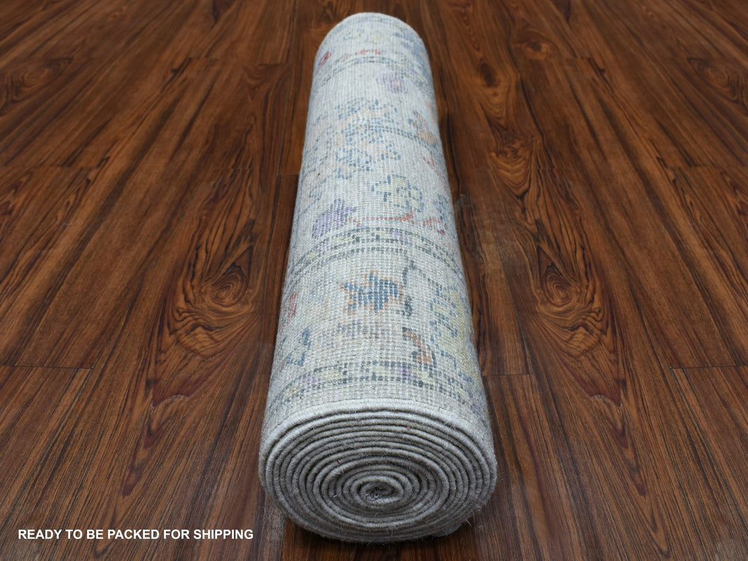 2'10" x 16'0" New Hand Knotted Grey Wool Runner Oriental Rug - MOA10267597