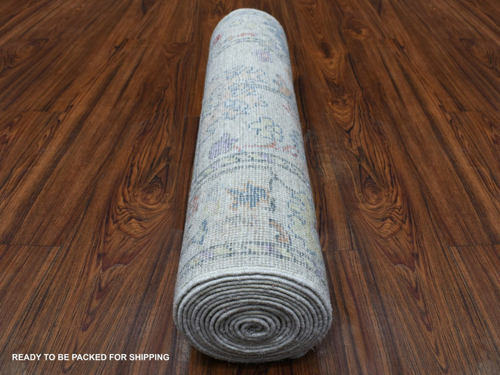 2'10" x 16'0" New Hand Knotted Grey Wool Runner Oriental Rug - MOA10267597