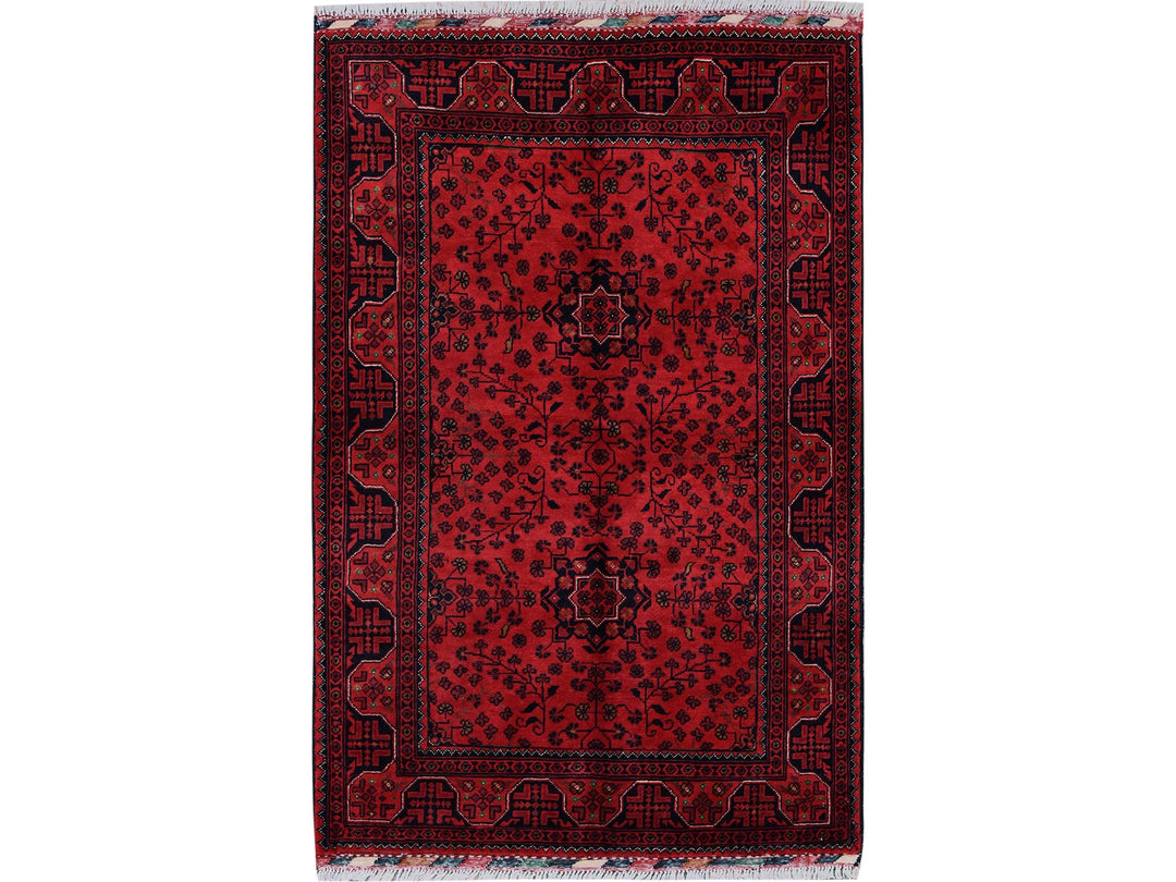 3'5" x 5'2" New Hand Knotted Red Wool Rectangle Oriental Rug - MOA102675