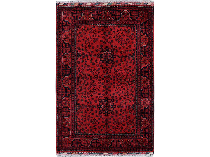 3'5" x 5'2" New Hand Knotted Red Wool Rectangle Oriental Rug - MOA102675