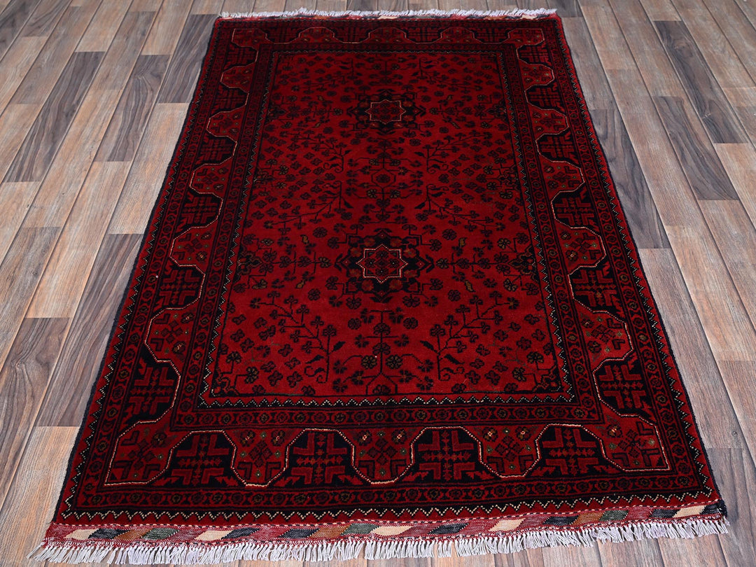 3'5" x 5'2" New Hand Knotted Red Wool Rectangle Oriental Rug - MOA102675