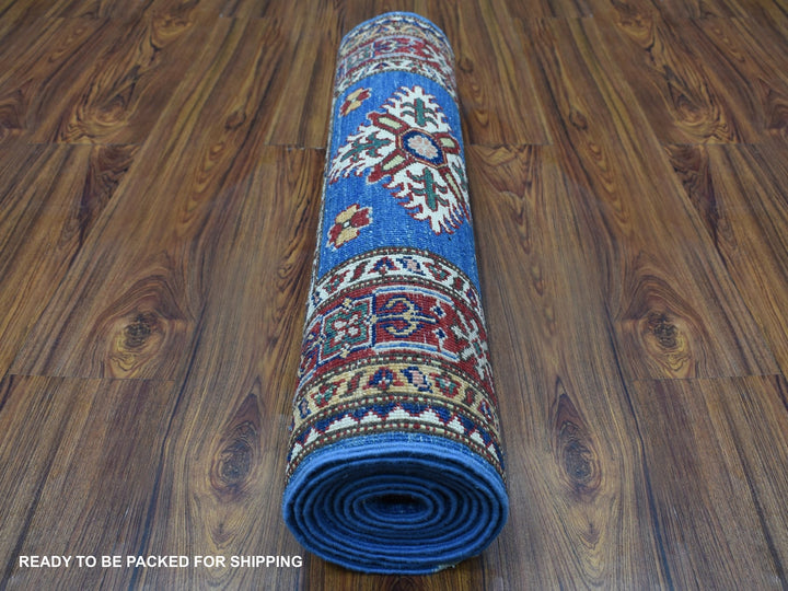 2'7" x 8'7" New Hand Knotted Blue Wool Runner Oriental Rug - MOA10267660