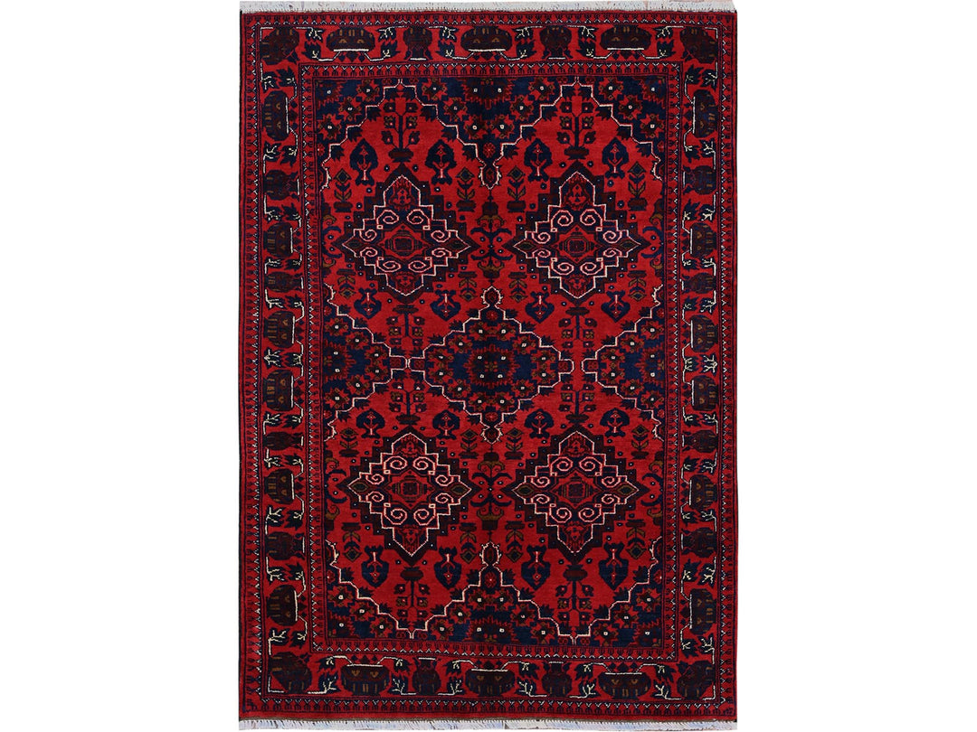 3'10" x 5'7" New Hand Knotted Red Wool Rectangle Oriental Rug - MOA102676