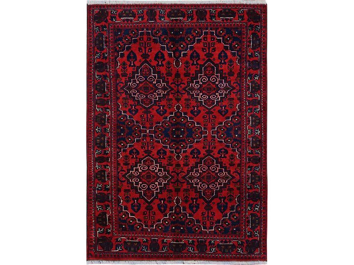 3'10" x 5'7" New Hand Knotted Red Wool Rectangle Oriental Rug - MOA102676