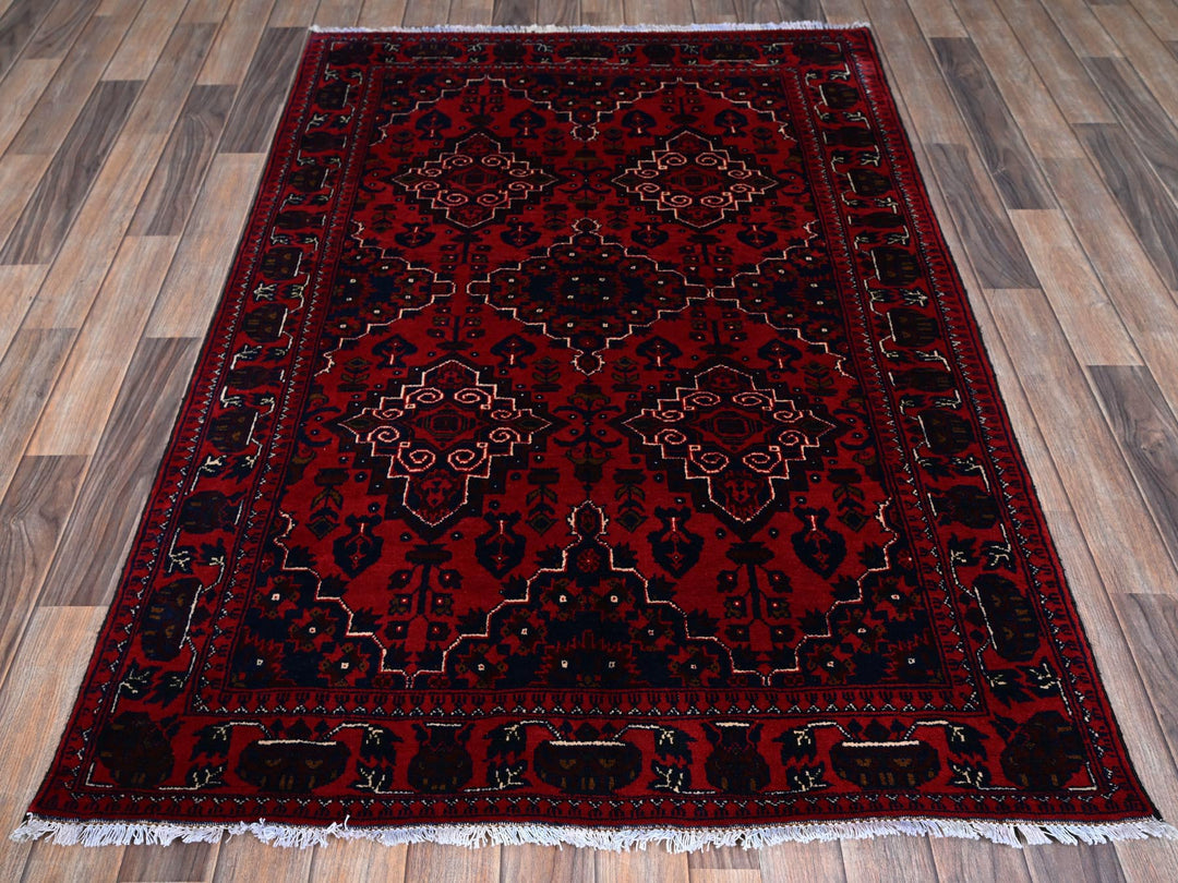 3'10" x 5'7" New Hand Knotted Red Wool Rectangle Oriental Rug - MOA102676
