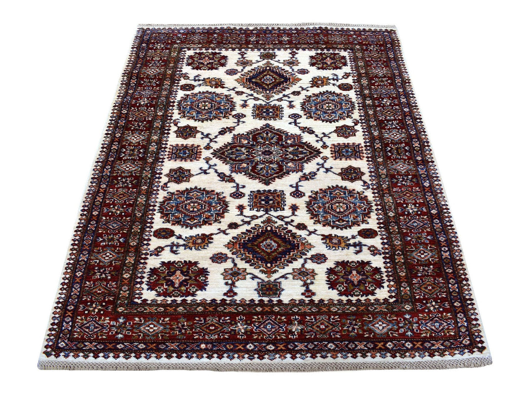 3'10" x 5'0" New Hand Knotted Ivory Wool Rectangle Oriental Rug - MOA10267723
