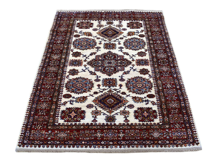 3'10" x 5'0" New Hand Knotted Ivory Wool Rectangle Oriental Rug - MOA10267723