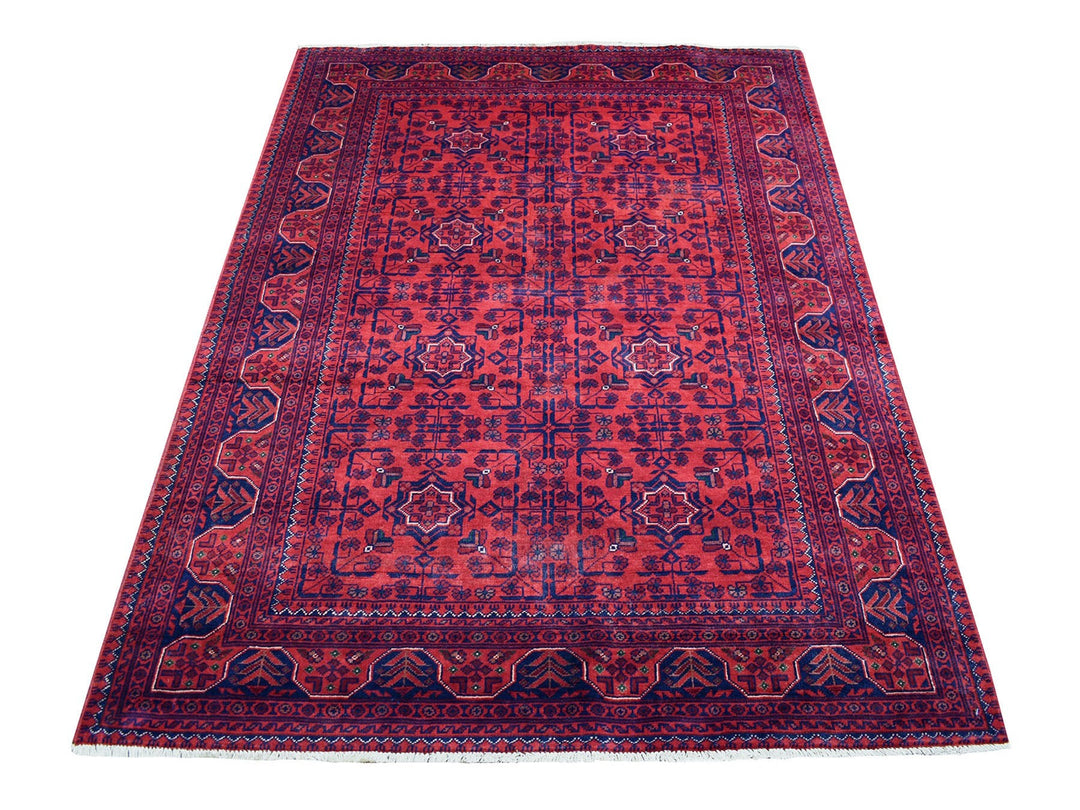 4'1" x 5'9" New Hand Knotted Red Wool Rectangle Oriental Rug - MOA10267811