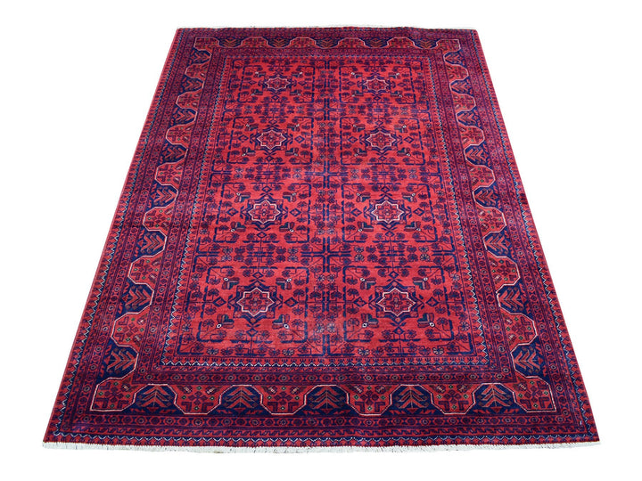 4'1" x 5'9" New Hand Knotted Red Wool Rectangle Oriental Rug - MOA10267811