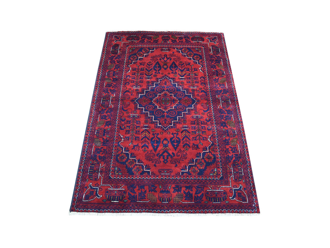 3'3" x 4'8" New Hand Knotted Red Wool Rectangle Oriental Rug - MOA10267816