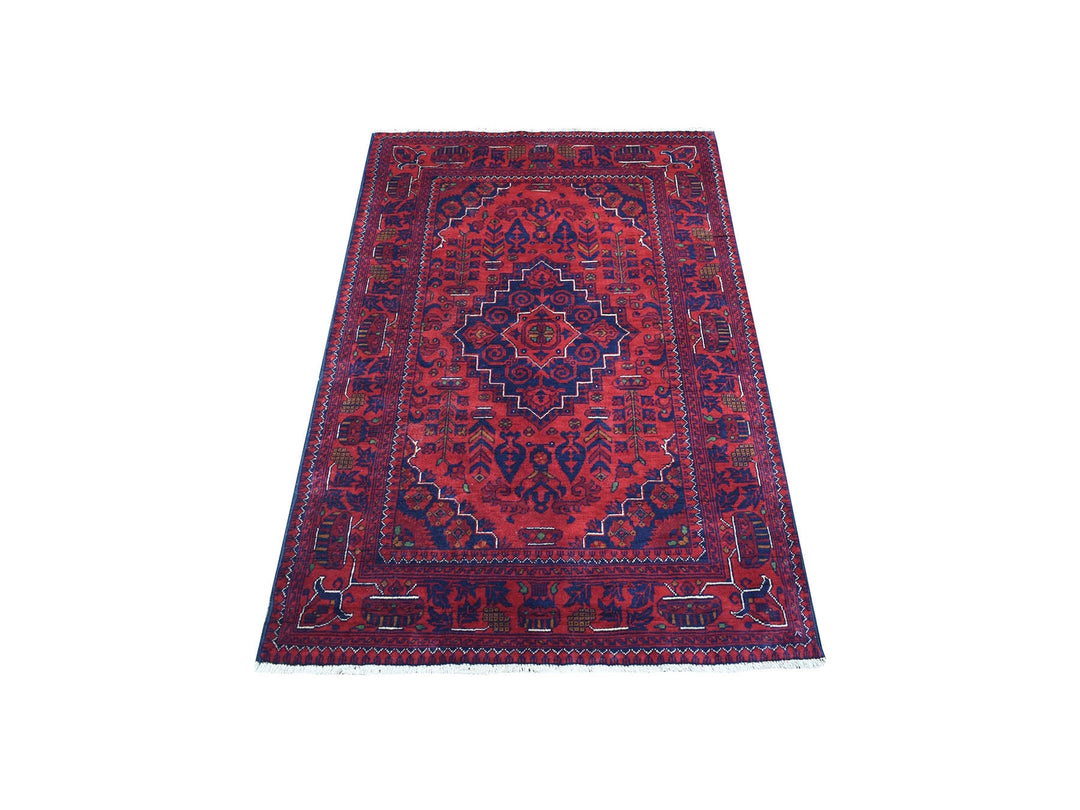 3'3" x 4'10" New Hand Knotted Red Wool Rectangle Oriental Rug - MOA10267817